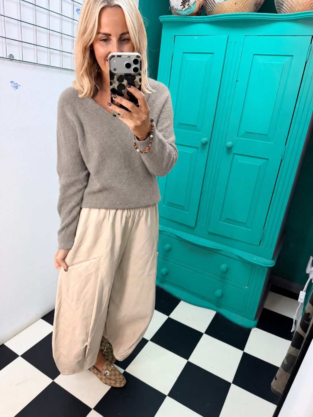 V neck collared jumper - Mushroom