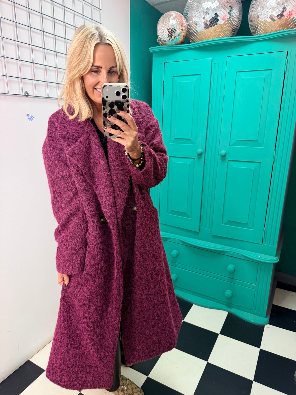Oversized cosy knit coat - Plum