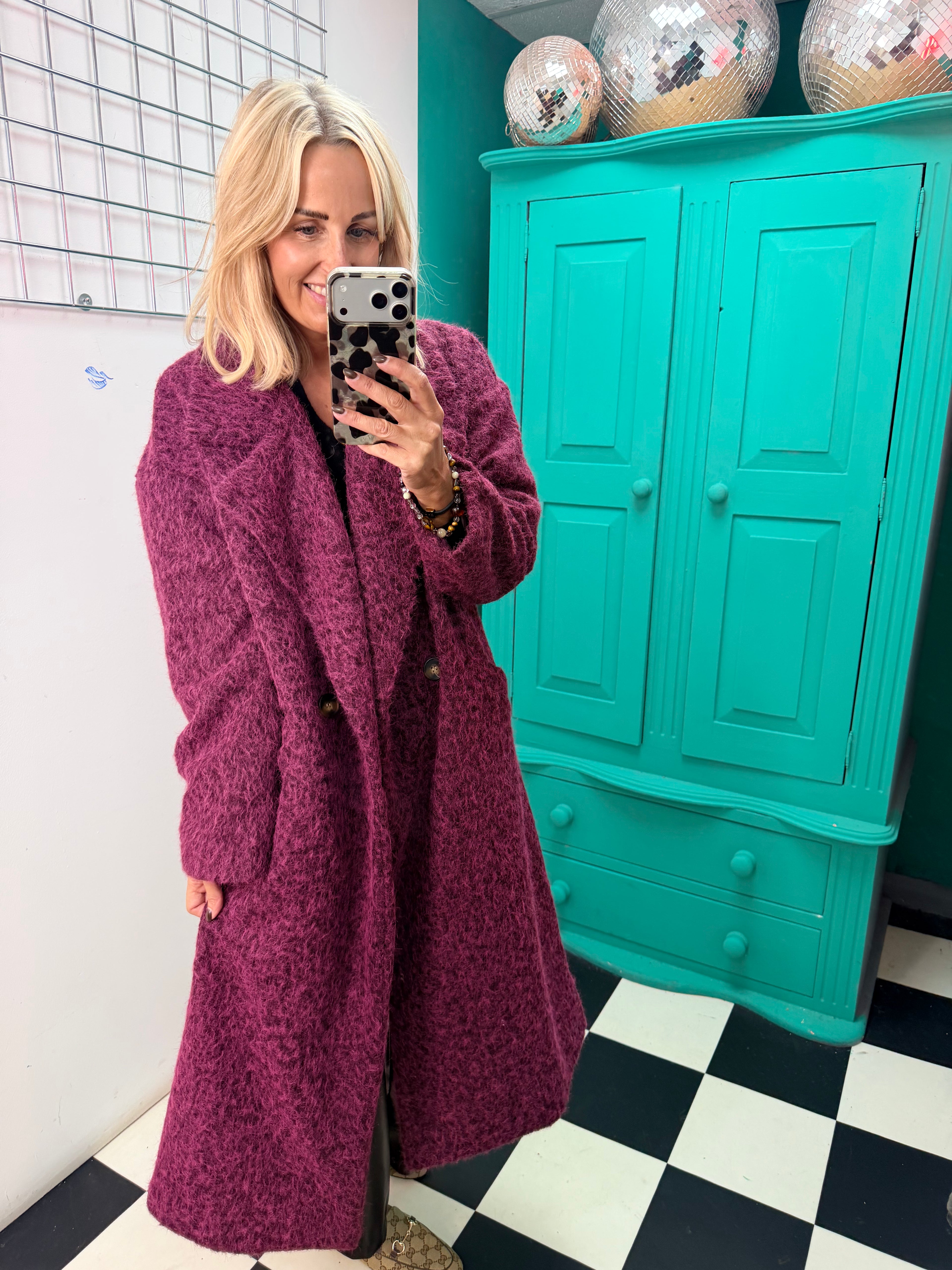 Oversized cosy knit coat - Plum