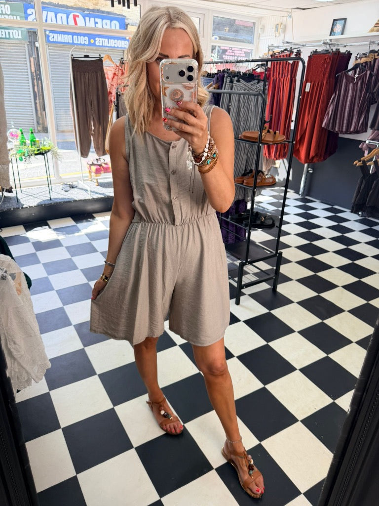 Crochet Boho Playsuit Taupe