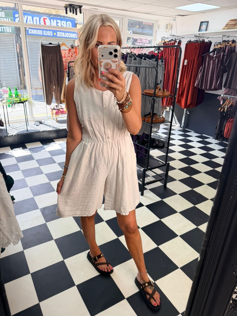 Crochet Boho Playsuit Cream