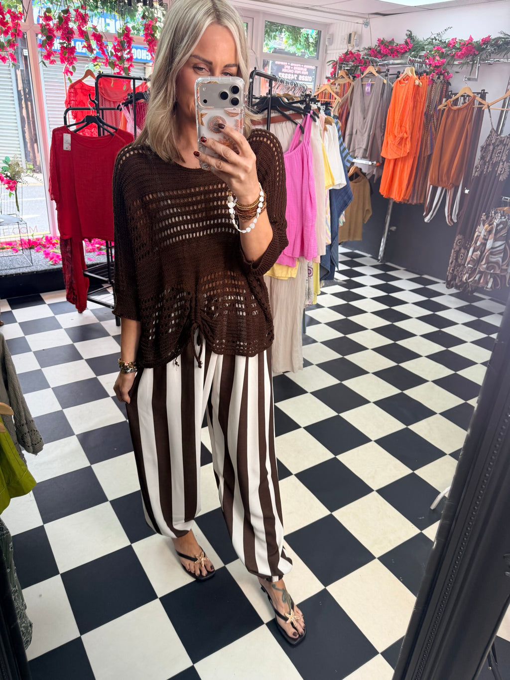 Tie Front Crochet Top  Chocolate