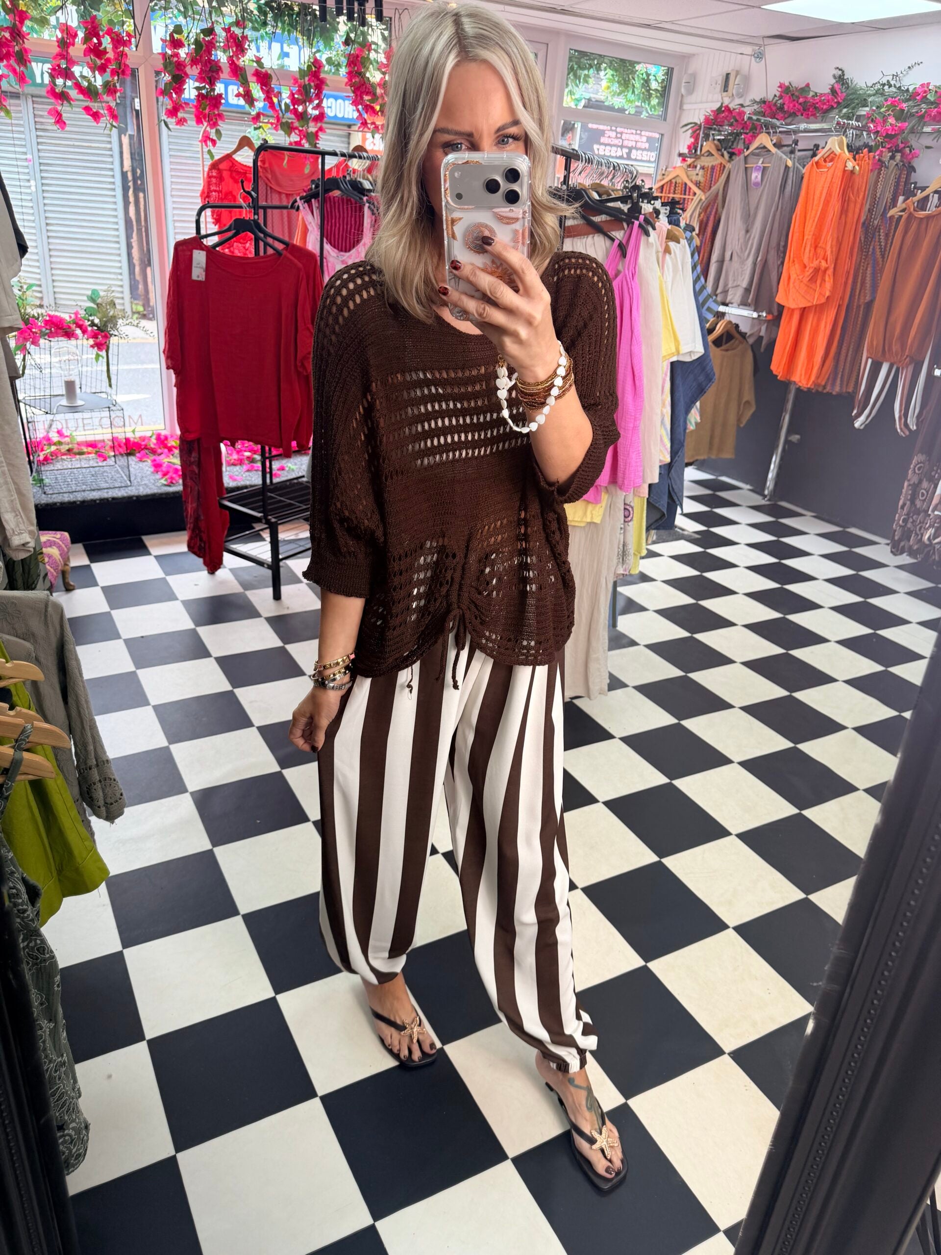 Tie Front Crochet Top  Chocolate