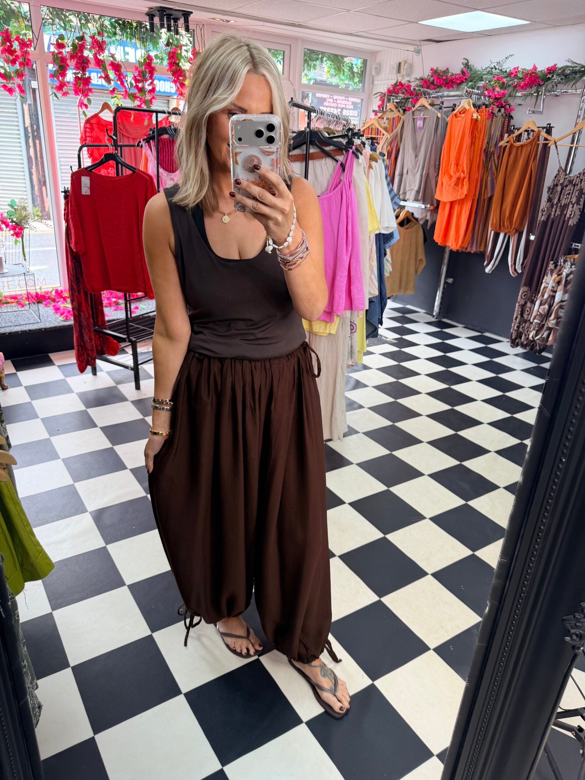 Tie Side Balloon Trousers Chocolate