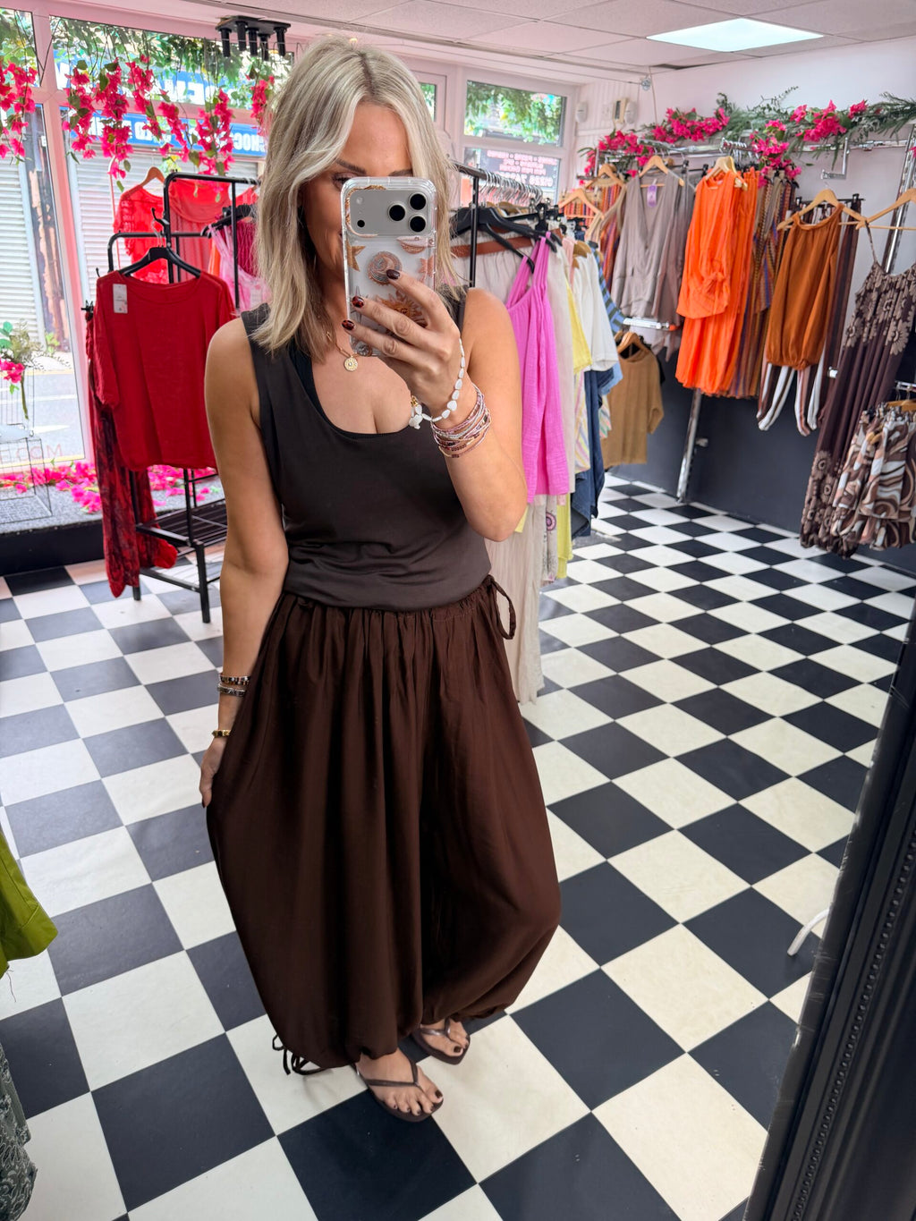 Tie Side Balloon Trousers Chocolate