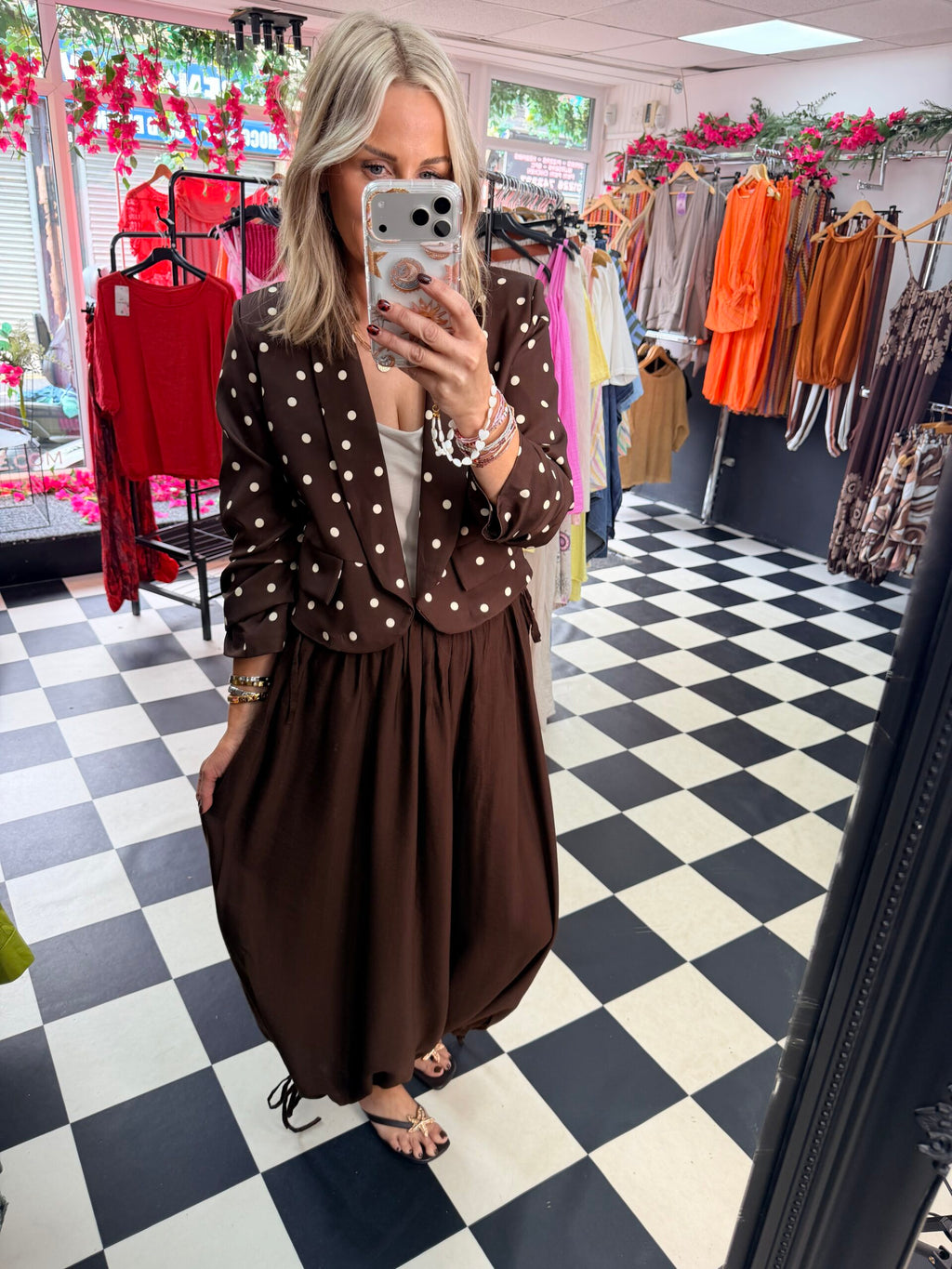 Tie Side Balloon Trousers Chocolate
