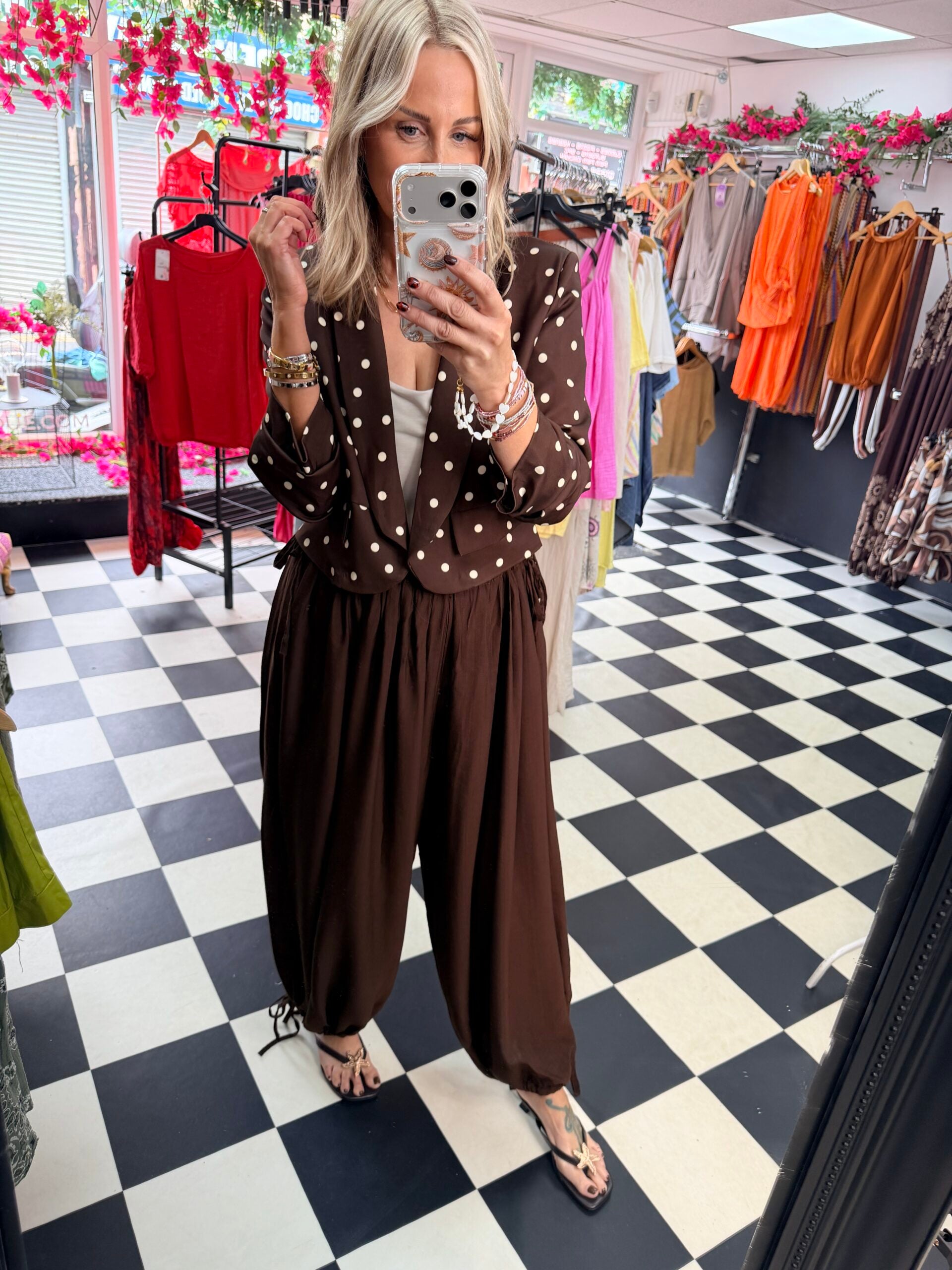 Tie Side Balloon Trousers Chocolate