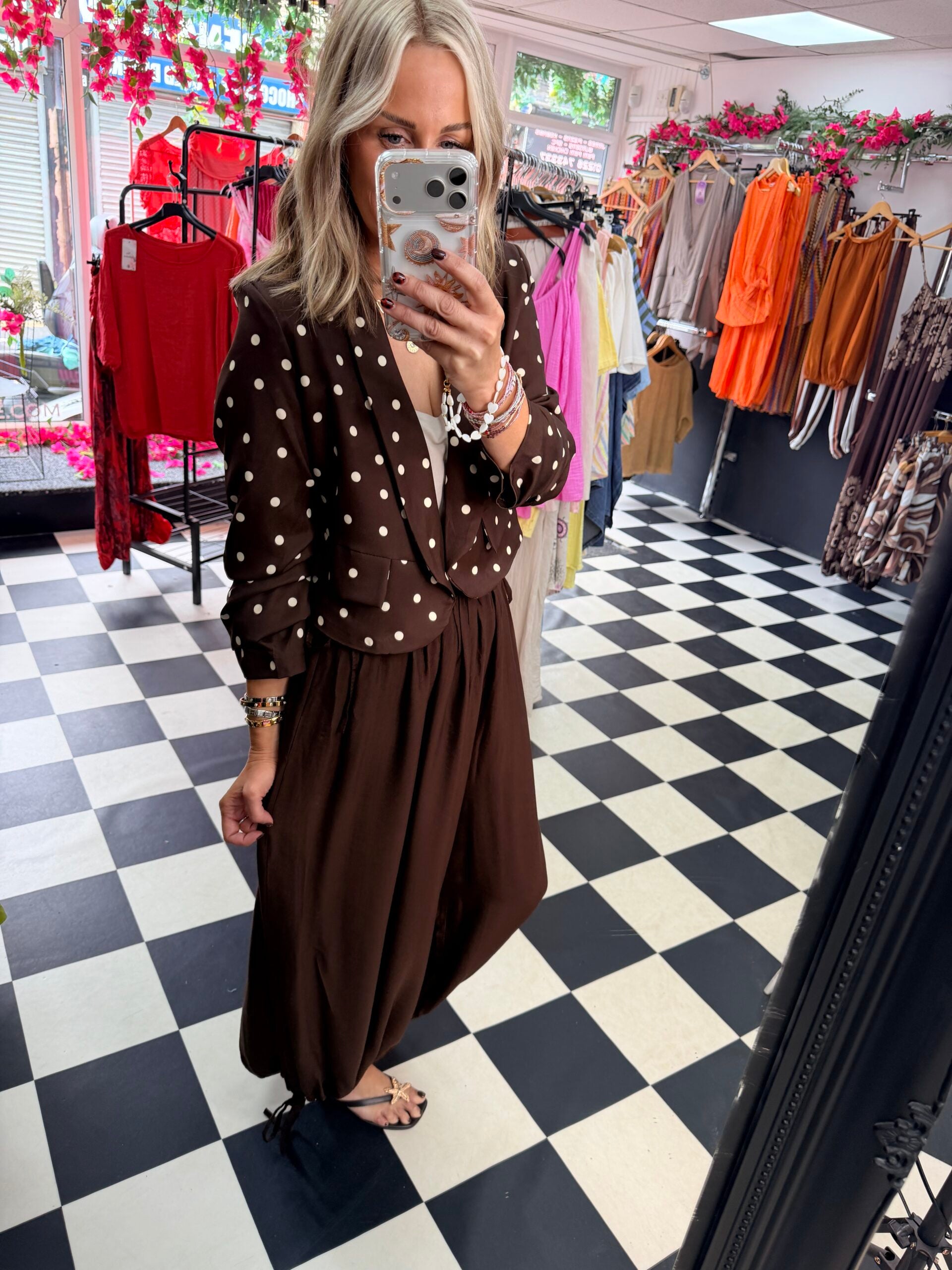 Tie Side Balloon Trousers Chocolate