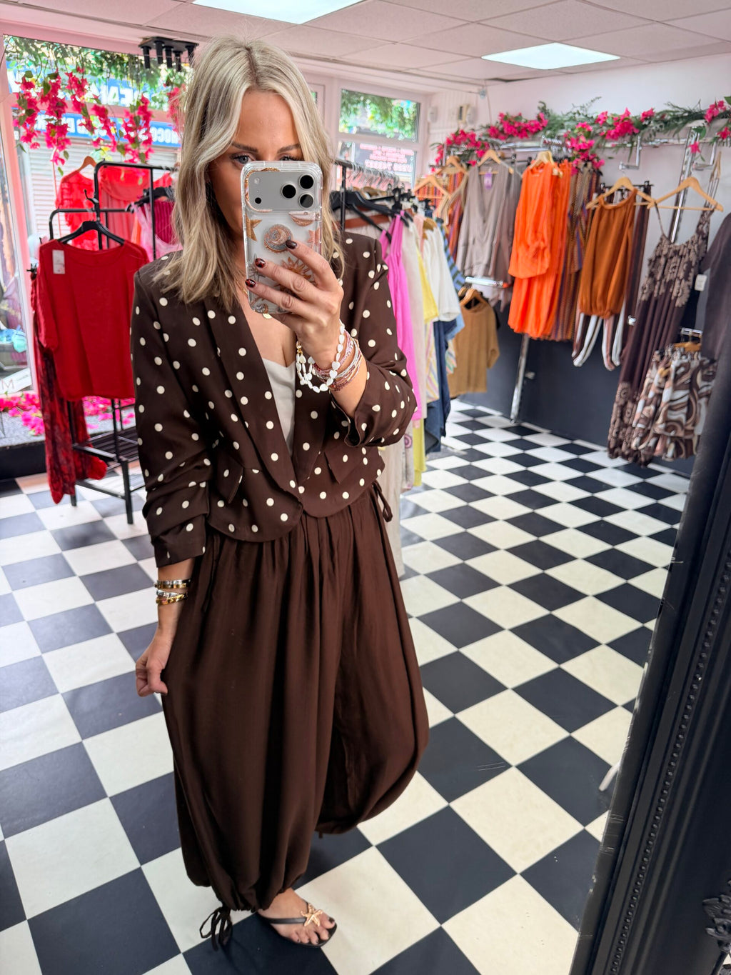 Tie Side Balloon Trousers Chocolate