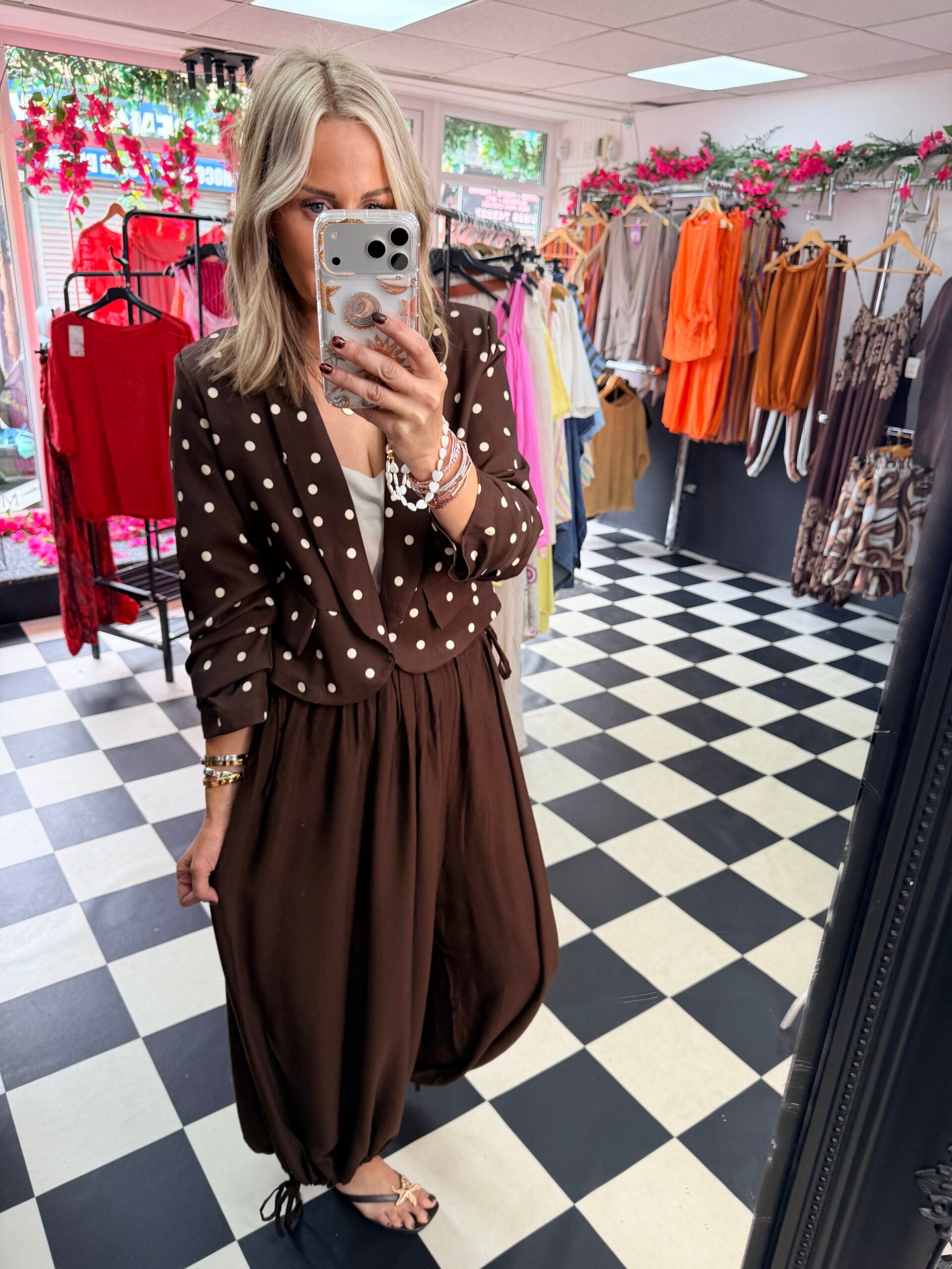 Tie Side Balloon Trousers Chocolate