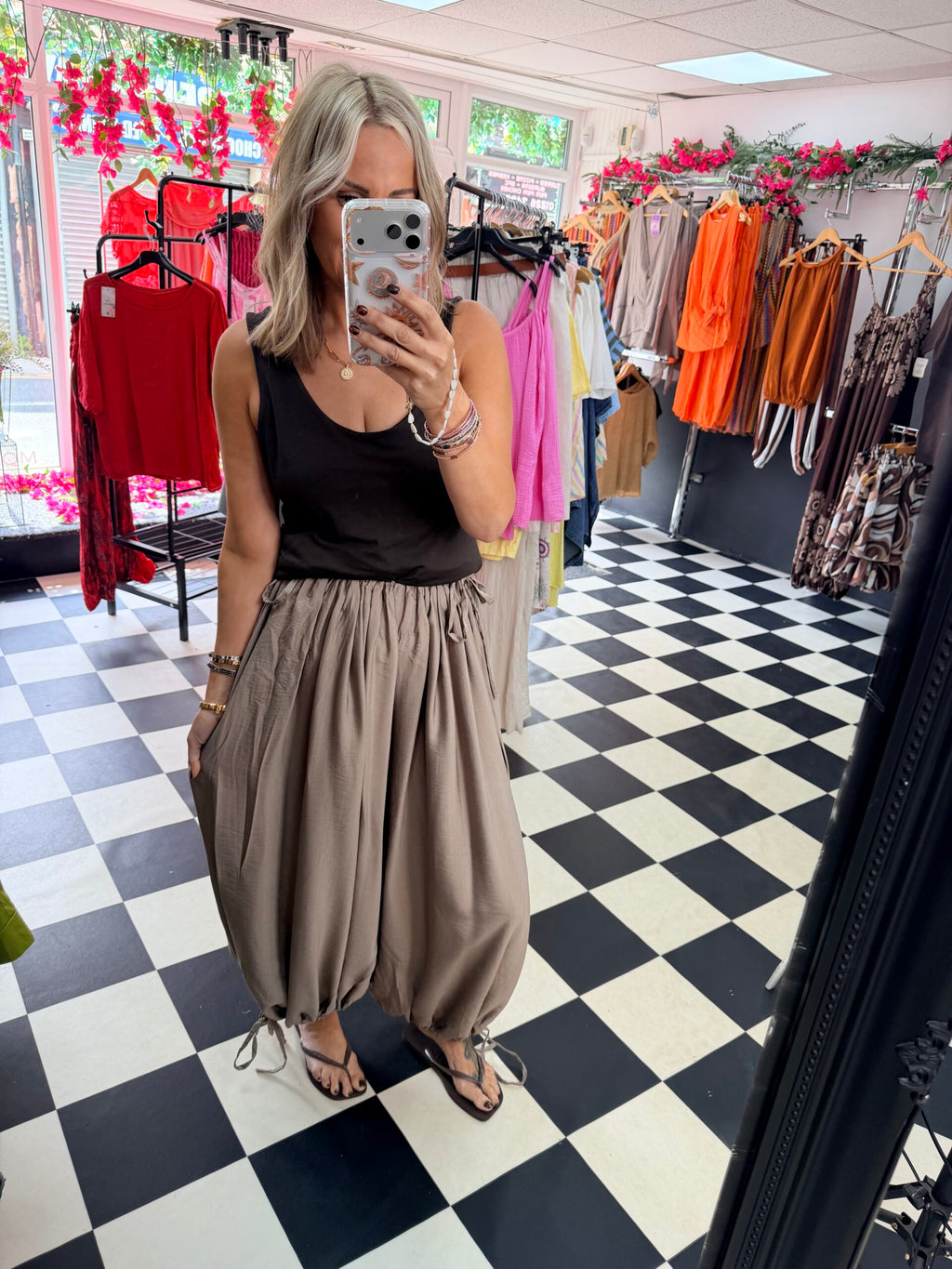 Tie Side Balloon Trousers Taupe