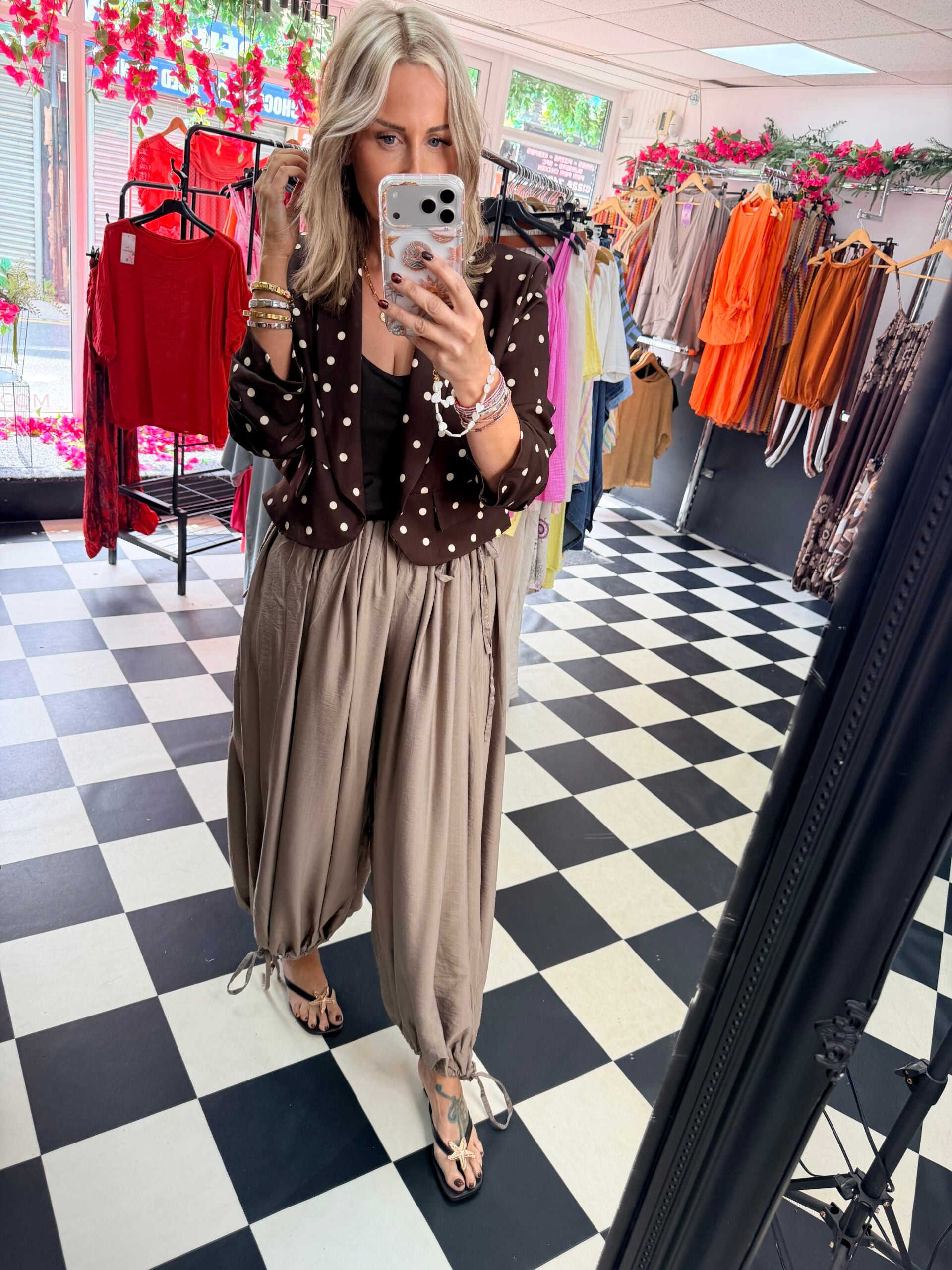 Tie Side Balloon Trousers Taupe