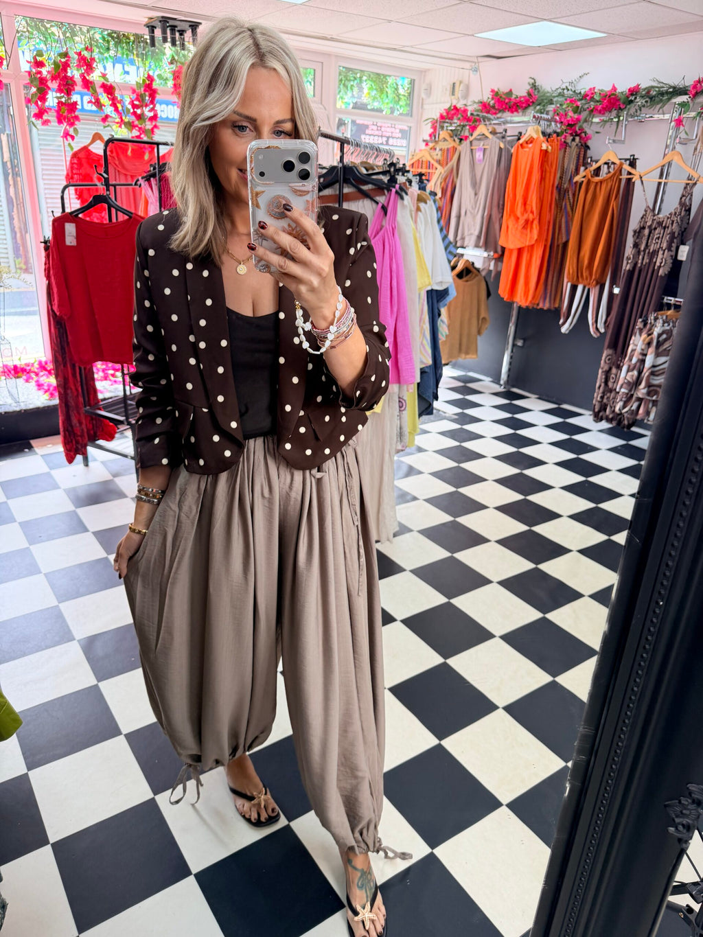 Tie Side Balloon Trousers Taupe