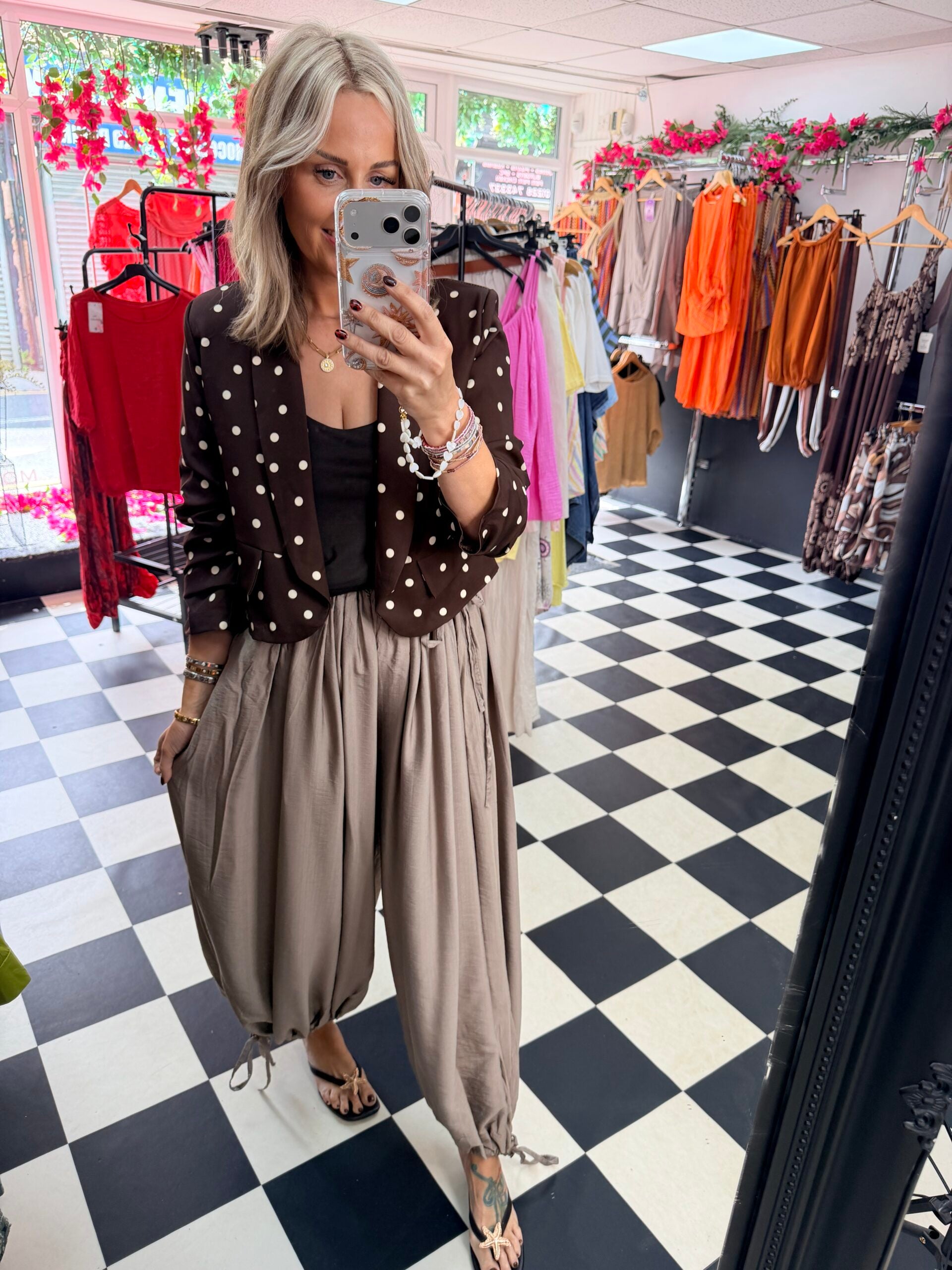 Tie Side Balloon Trousers Taupe