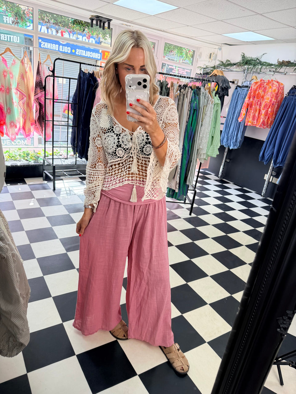 Cotton Wide Waistband Trouser Pink