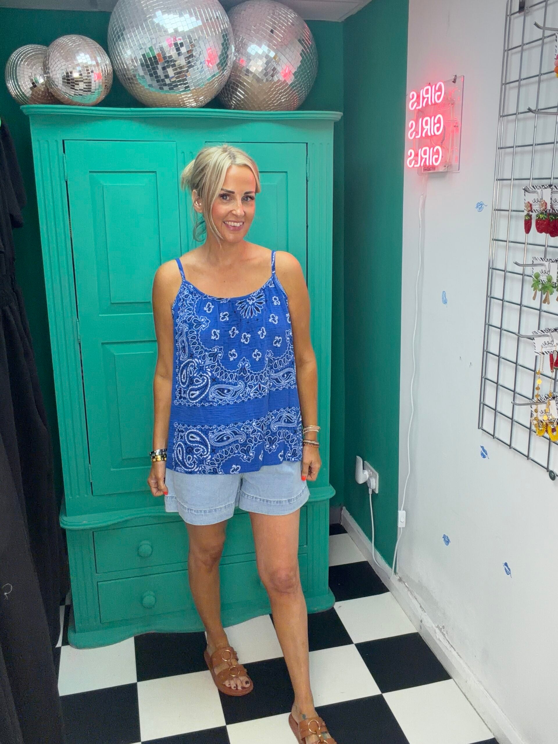 Bandana print Cheesecloth cami blue