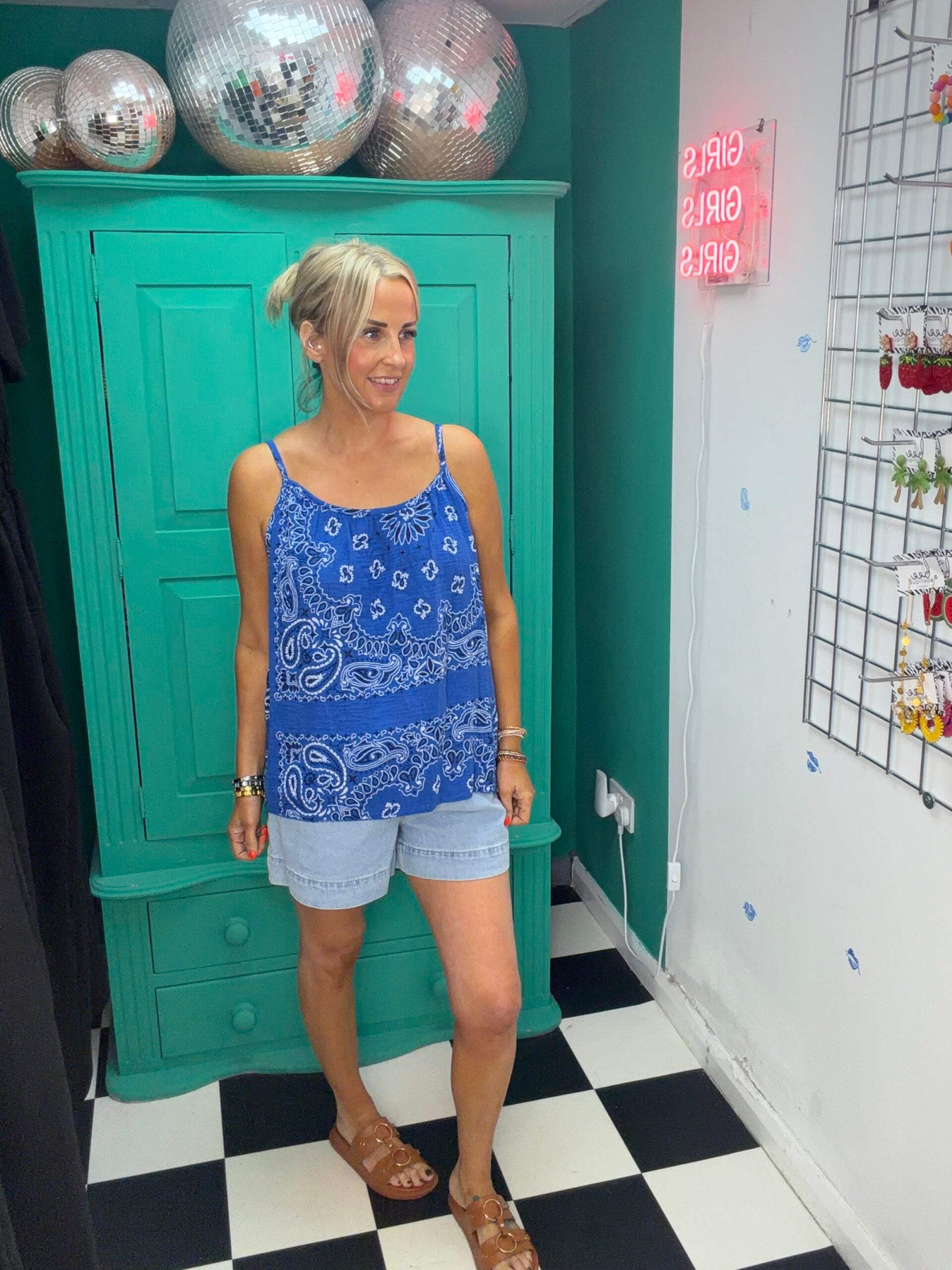 Bandana print Cheesecloth cami blue