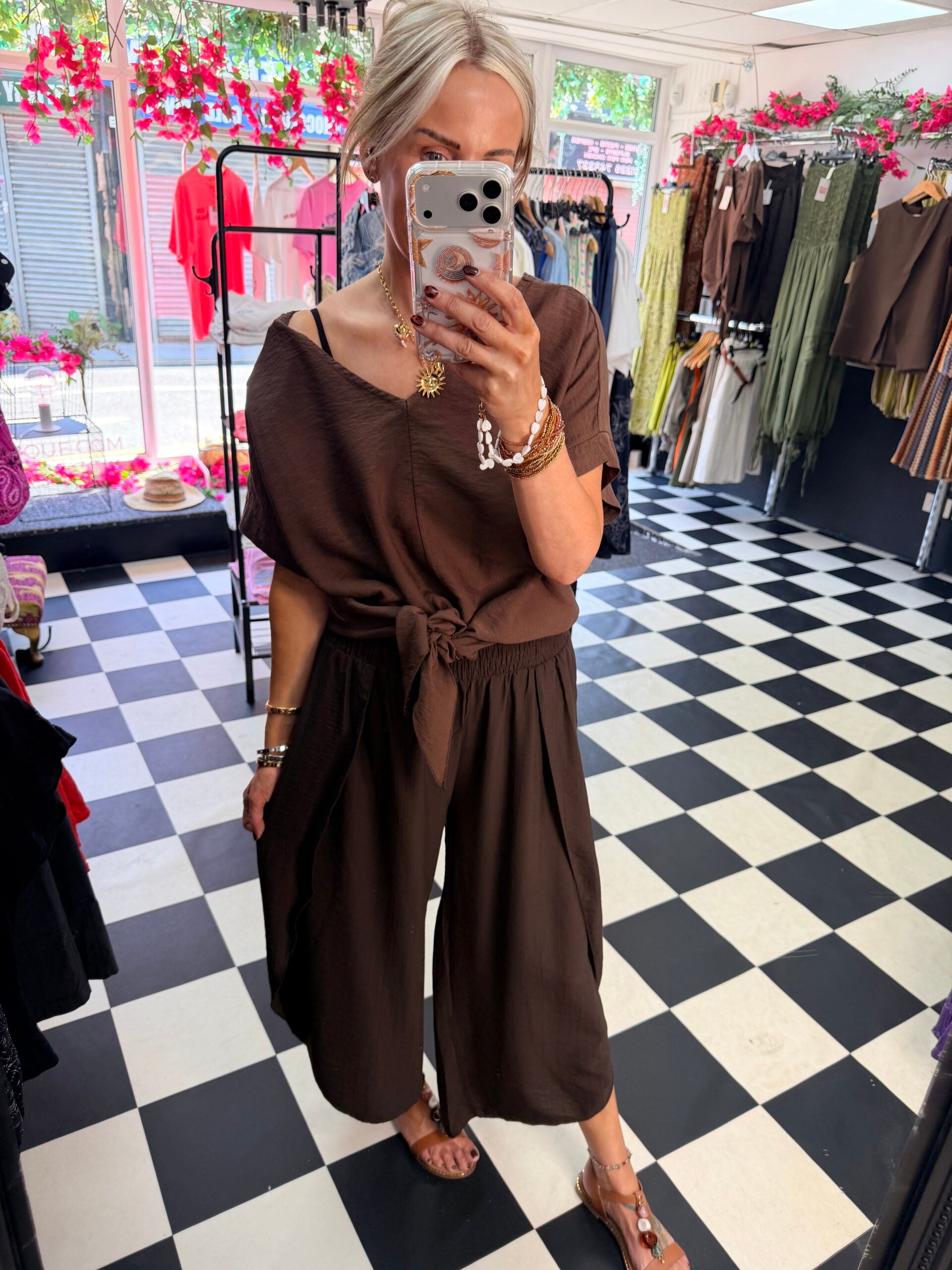 Crinkle Split Trouser Brown