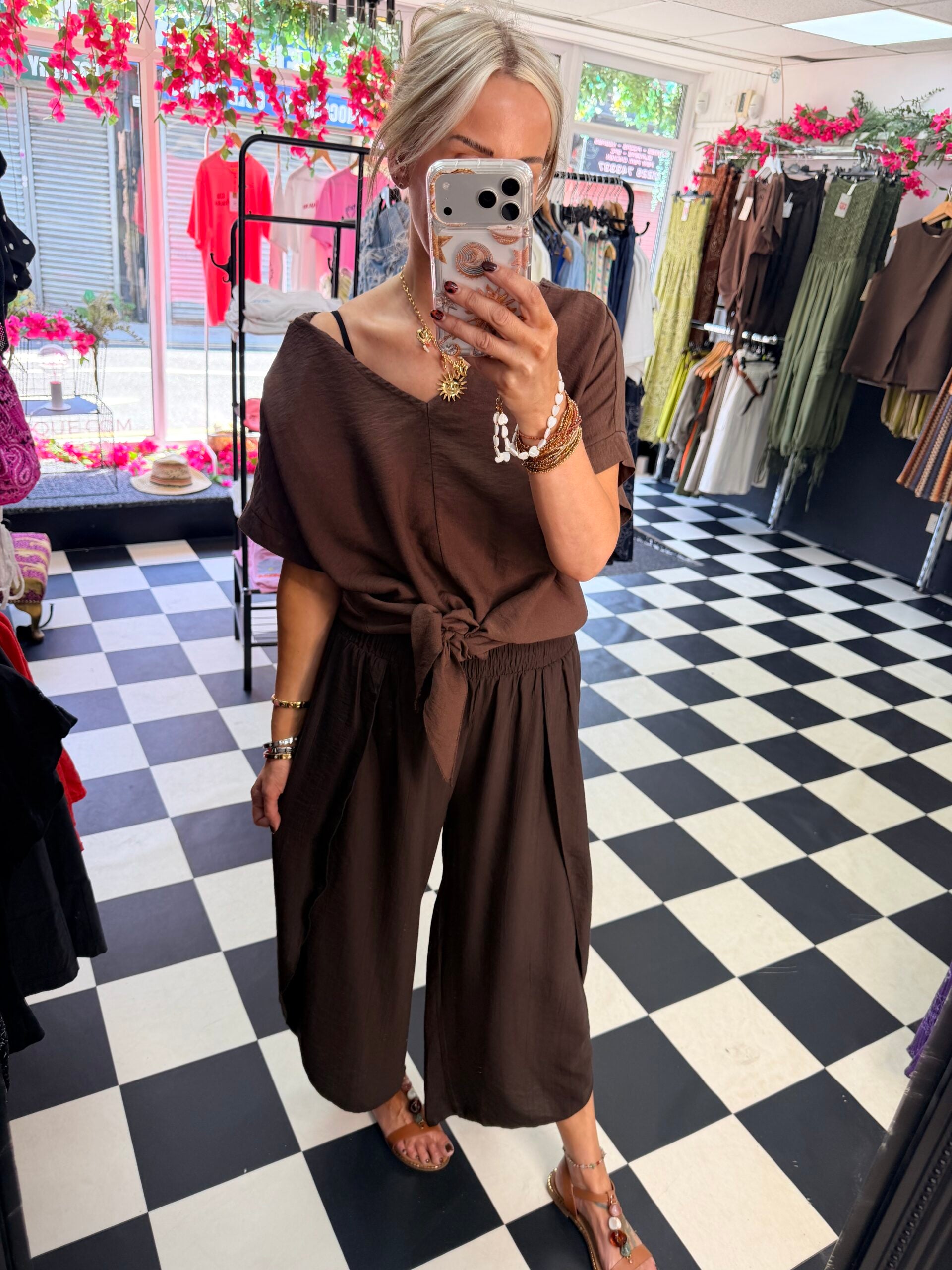 Crinkle Split Trouser Brown