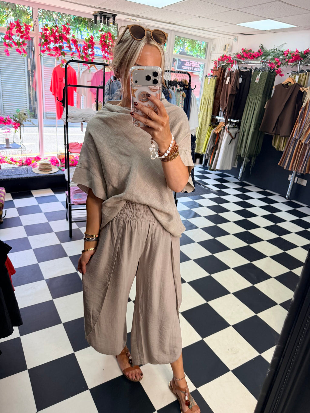 Crinkle Split Trousers Taupe