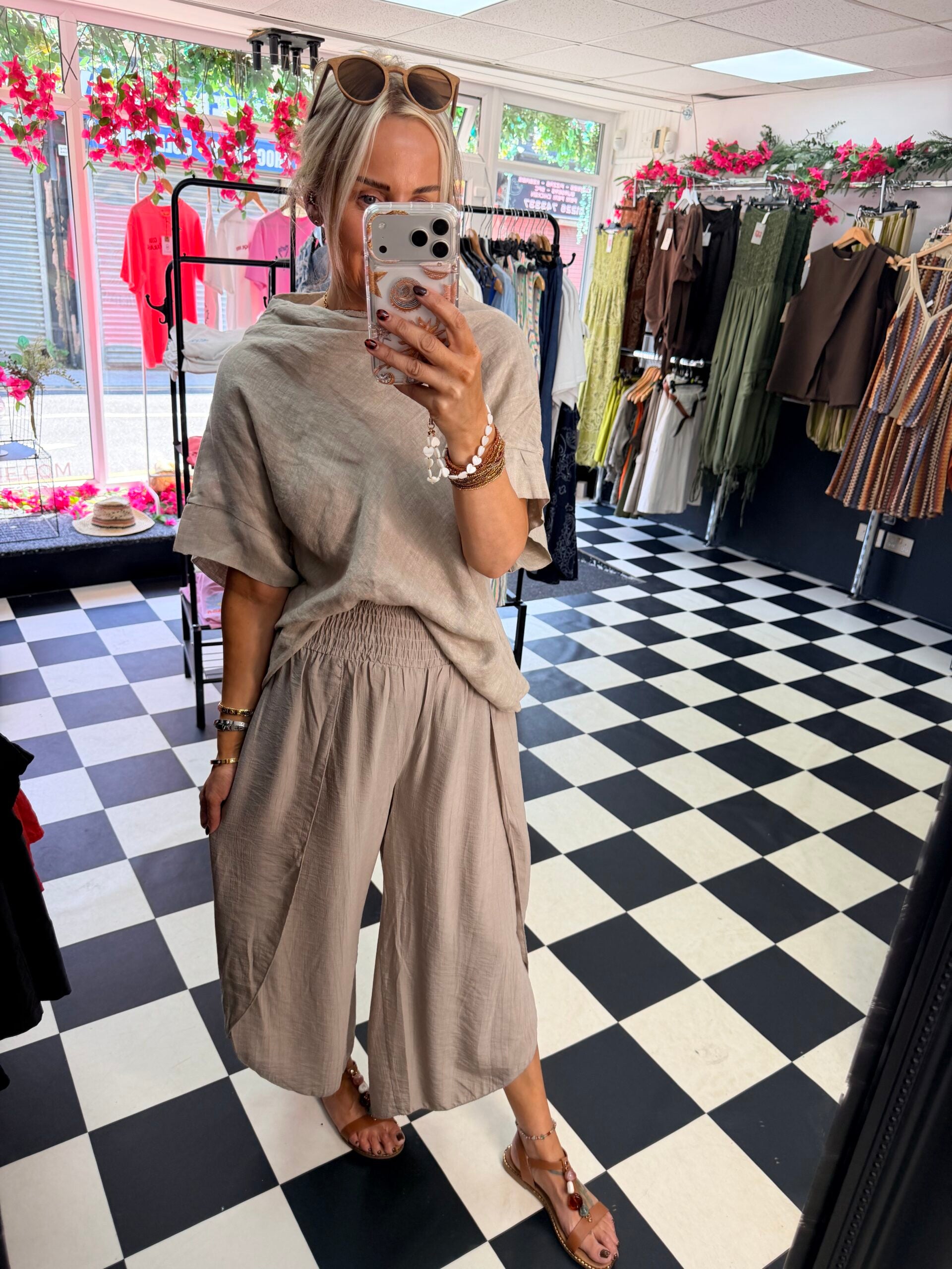 Crinkle Split Trousers Taupe