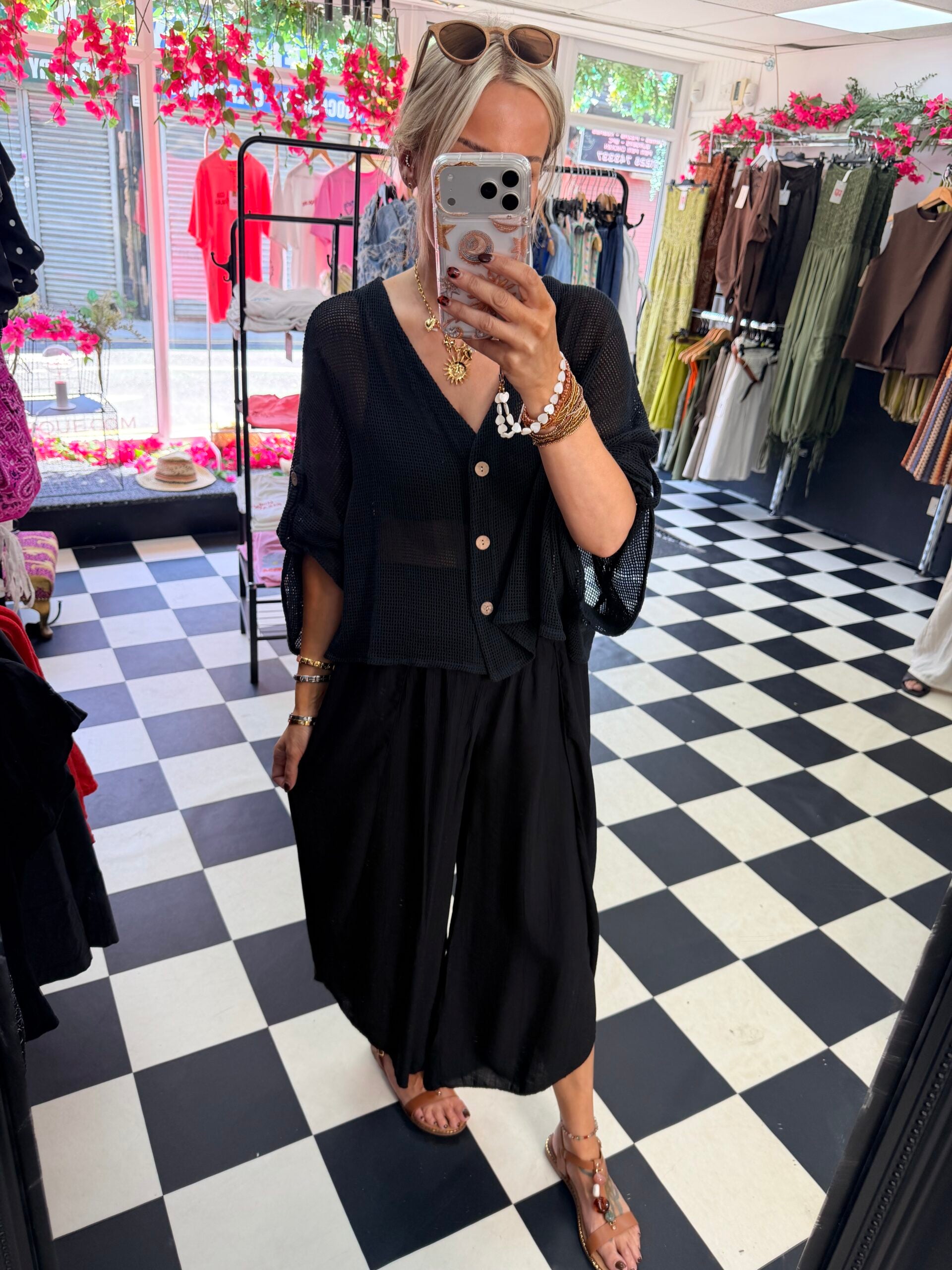 Crinkle Split Trouser Black