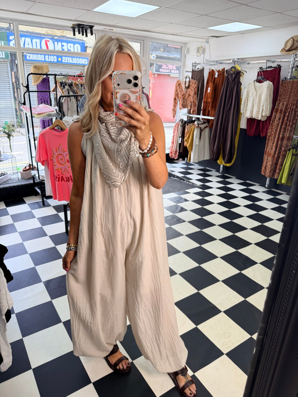 Scarf Bandana Jumpsuit Cream