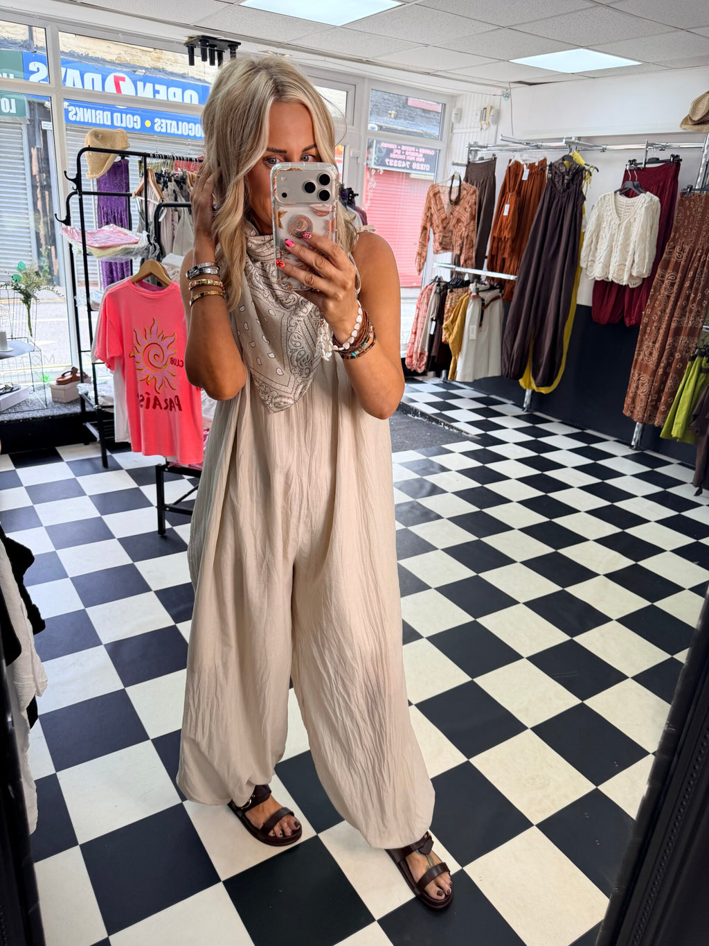 Scarf Bandana Jumpsuit Cream