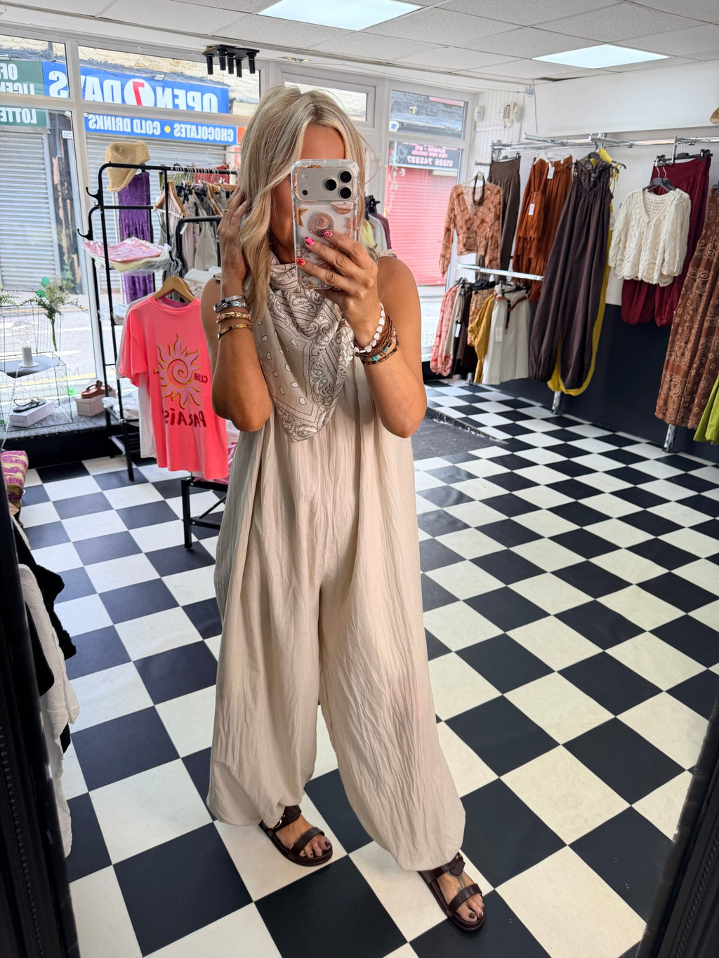Scarf Bandana Jumpsuit Cream