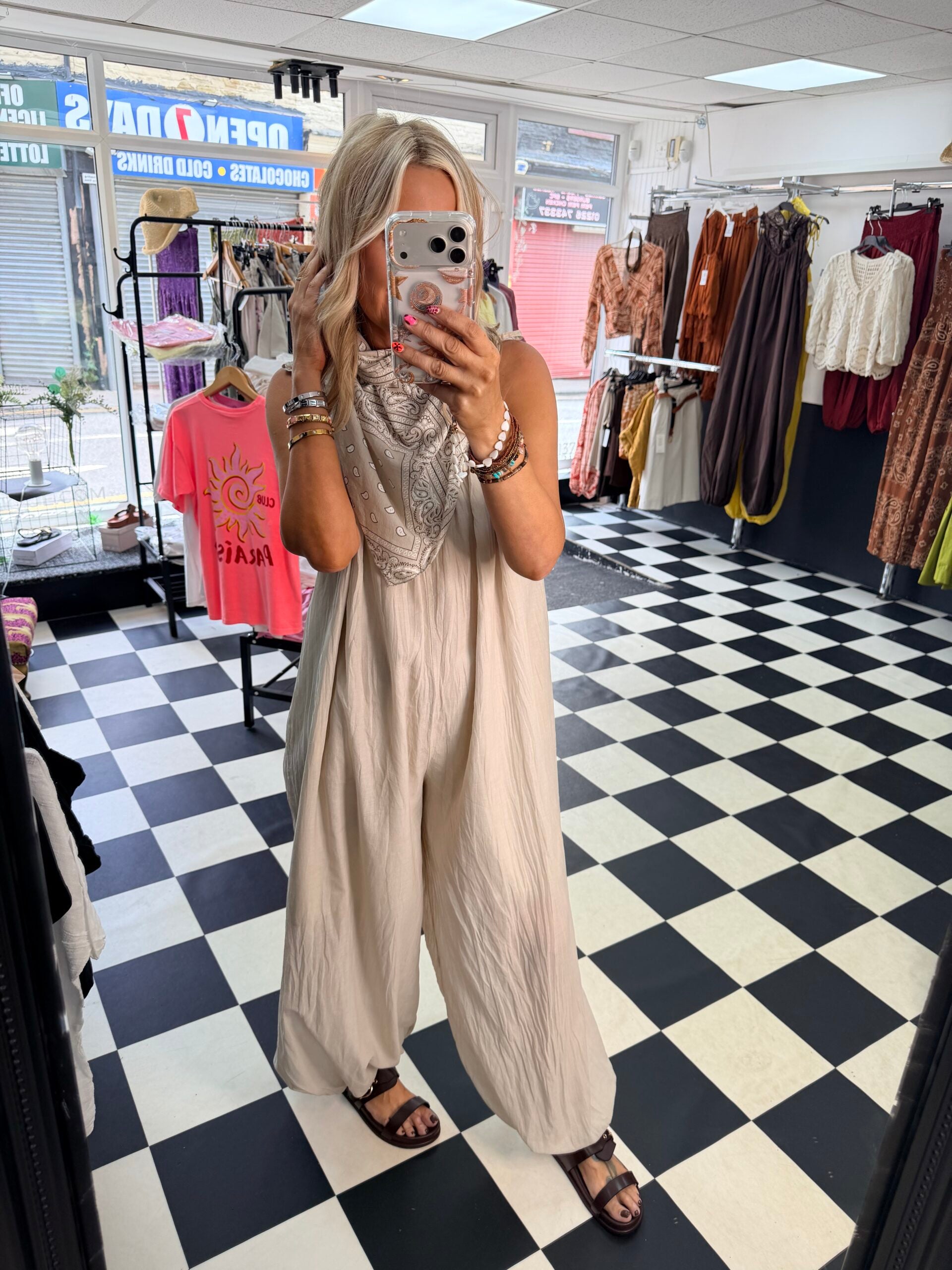 Scarf Bandana Jumpsuit Cream
