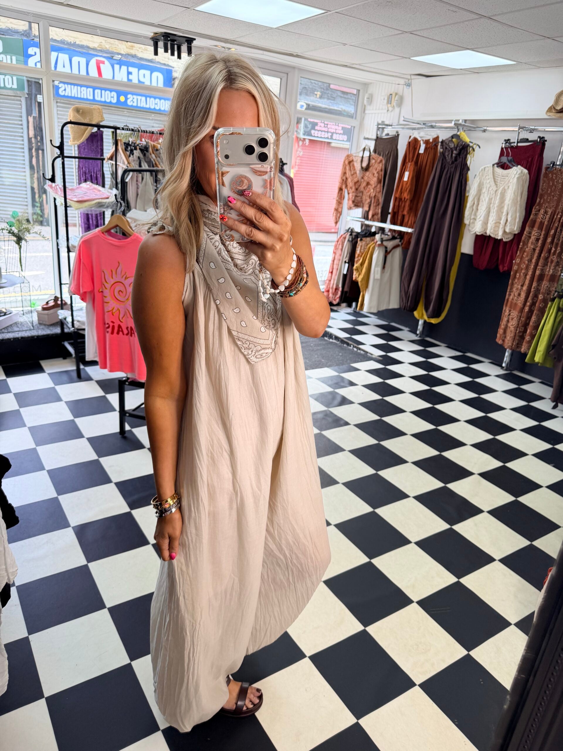 Scarf Bandana Jumpsuit Cream