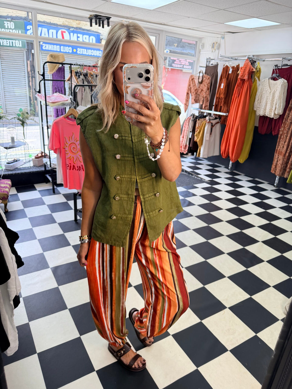 Military Linen Waistcoat Green