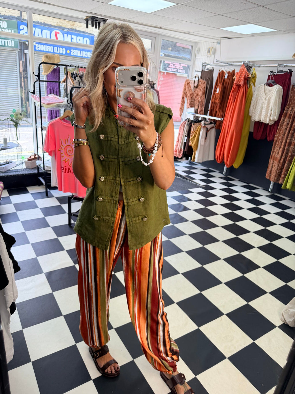 Military Linen Waistcoat Green