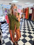 Military Linen Waistcoat Green