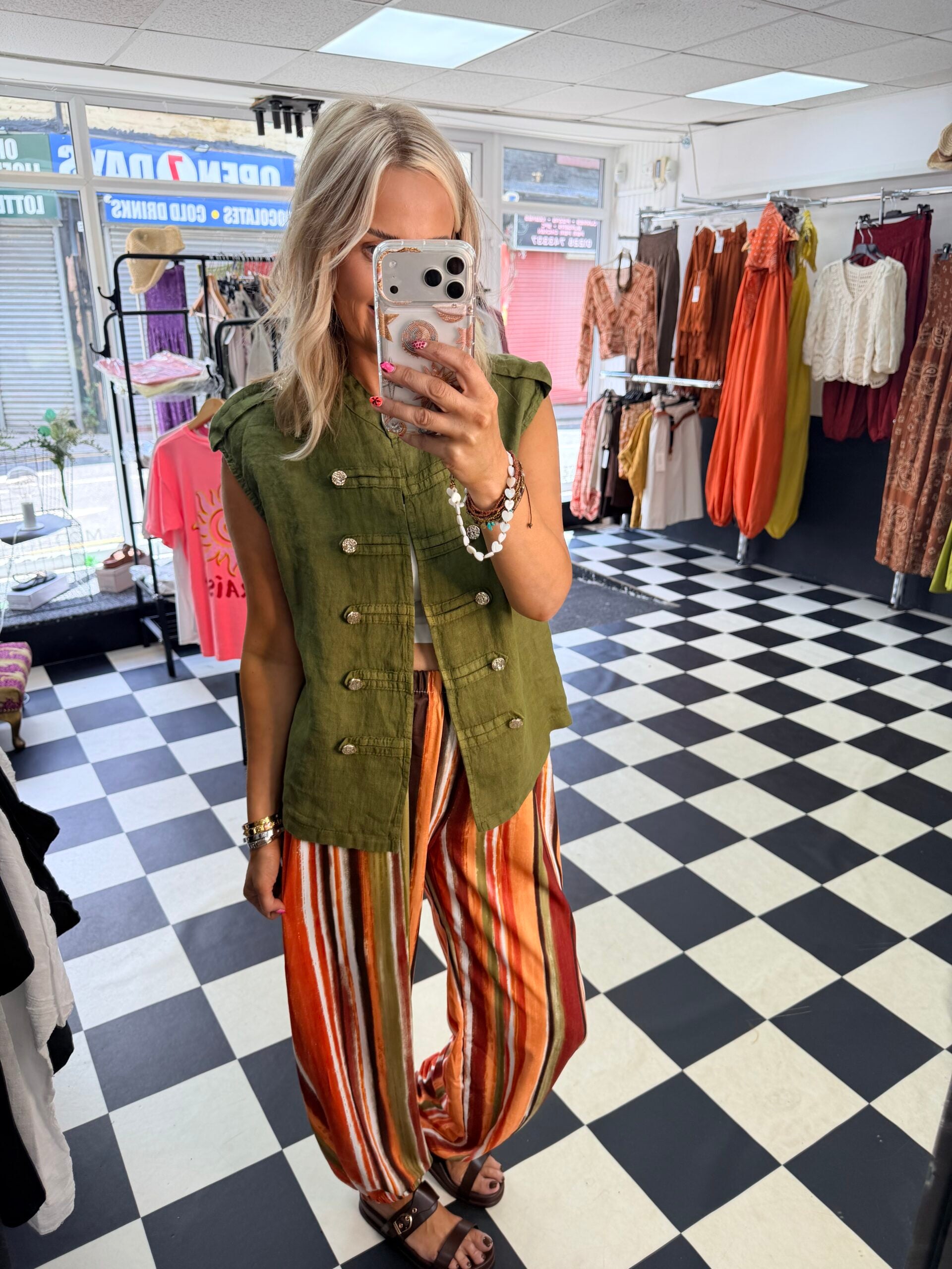 Military Linen Waistcoat Green