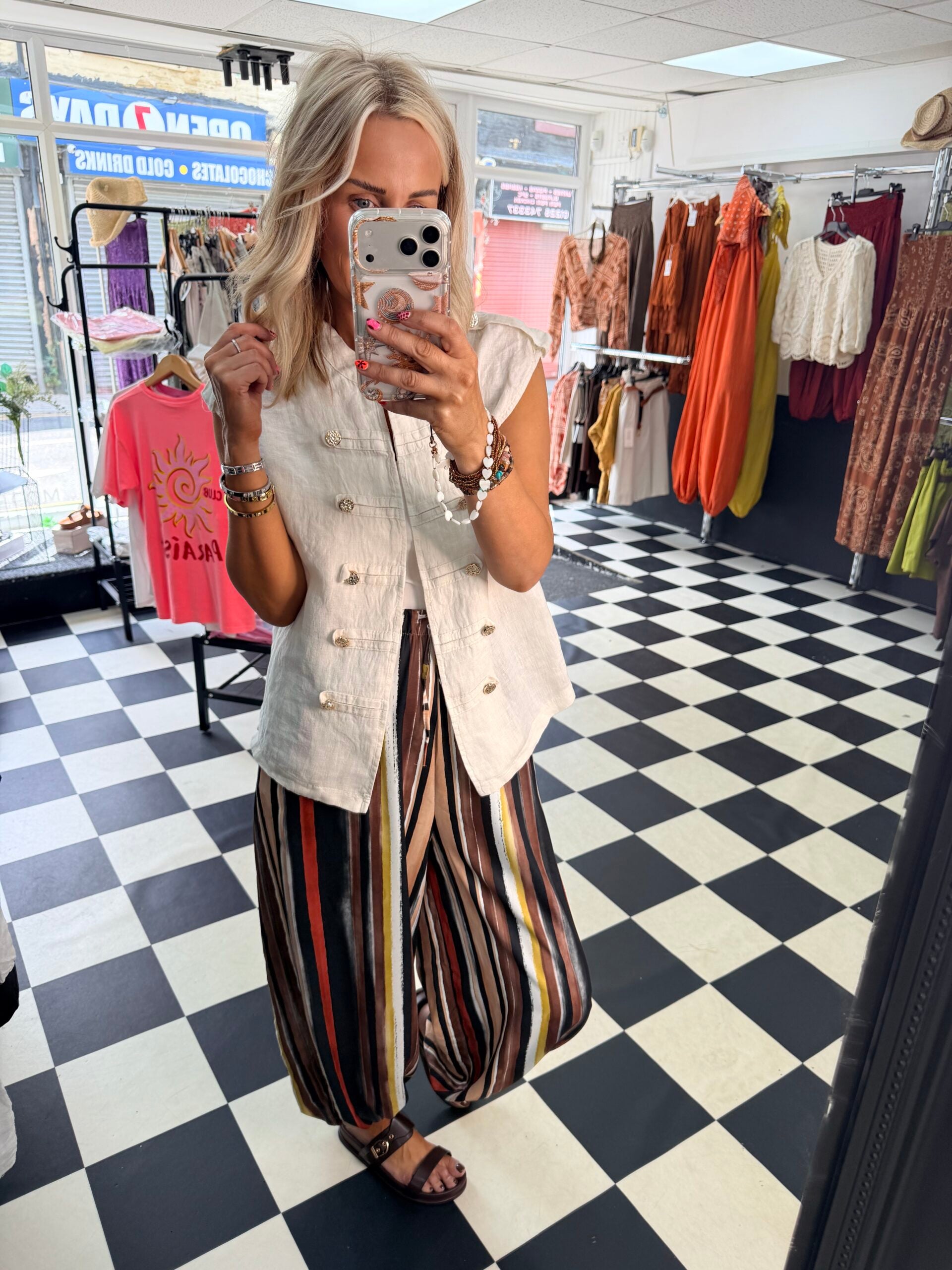 Military Linen Waistcoat Cream