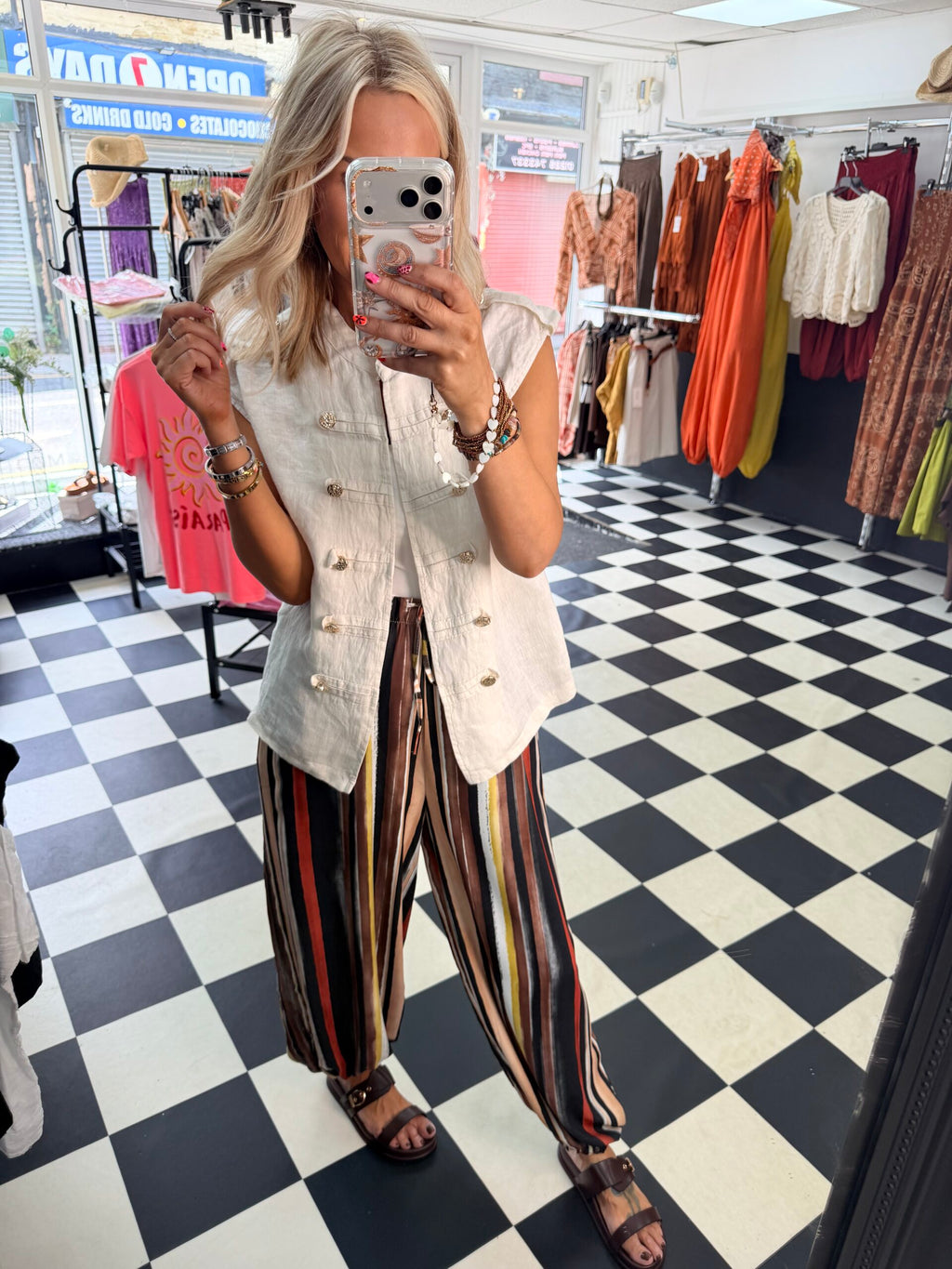 Military Linen Waistcoat Cream