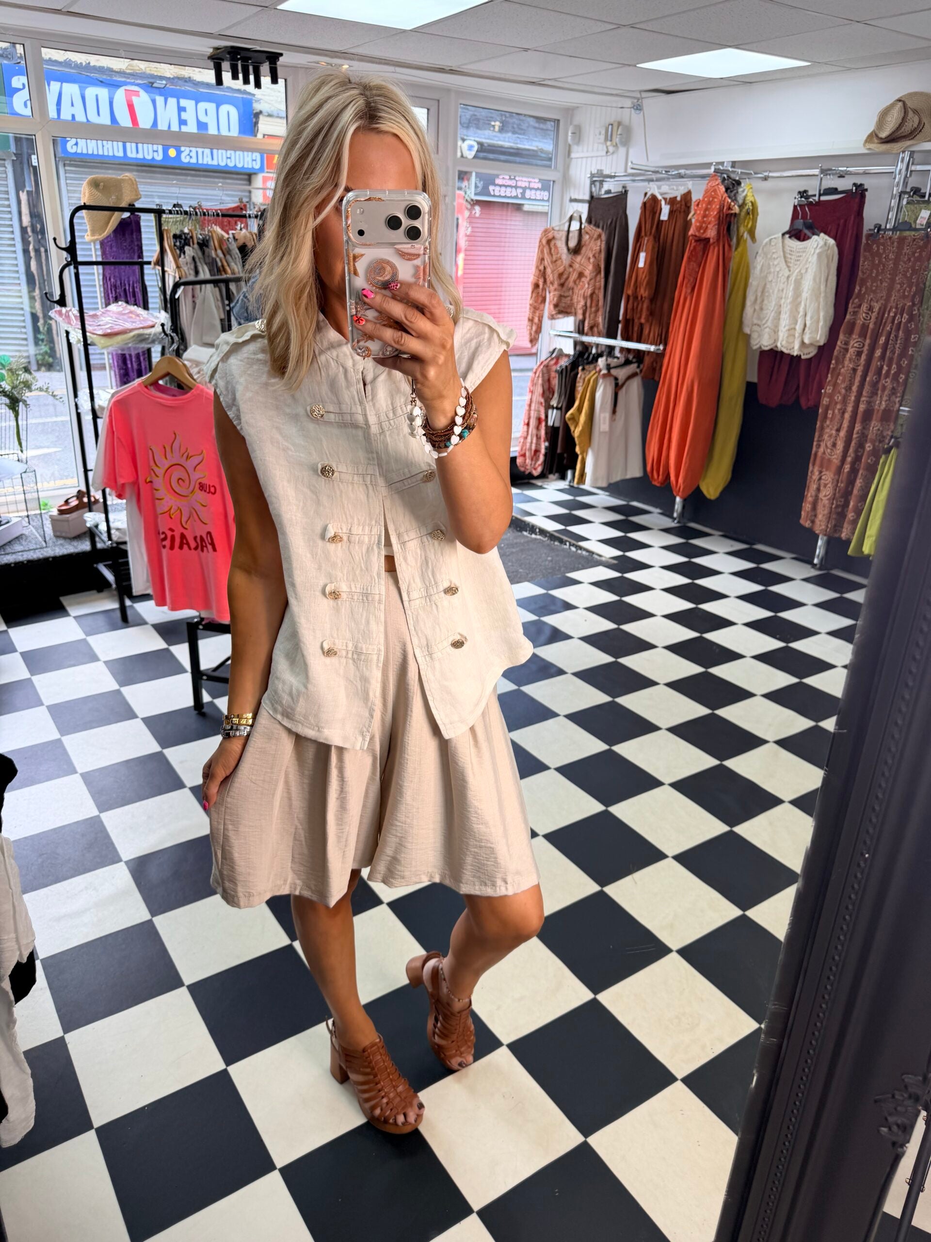 Military Linen Waistcoat Cream