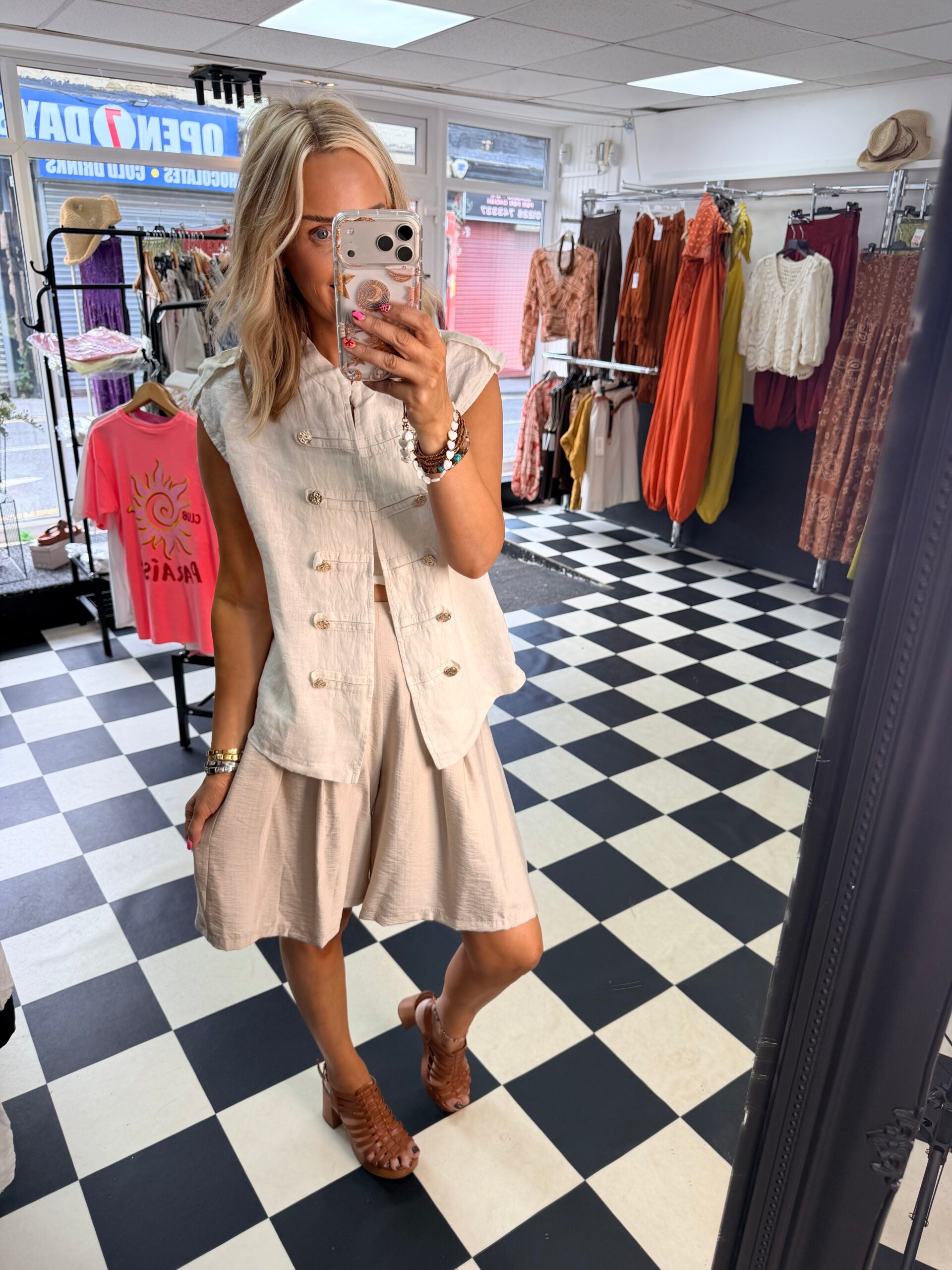 Military Linen Waistcoat Cream