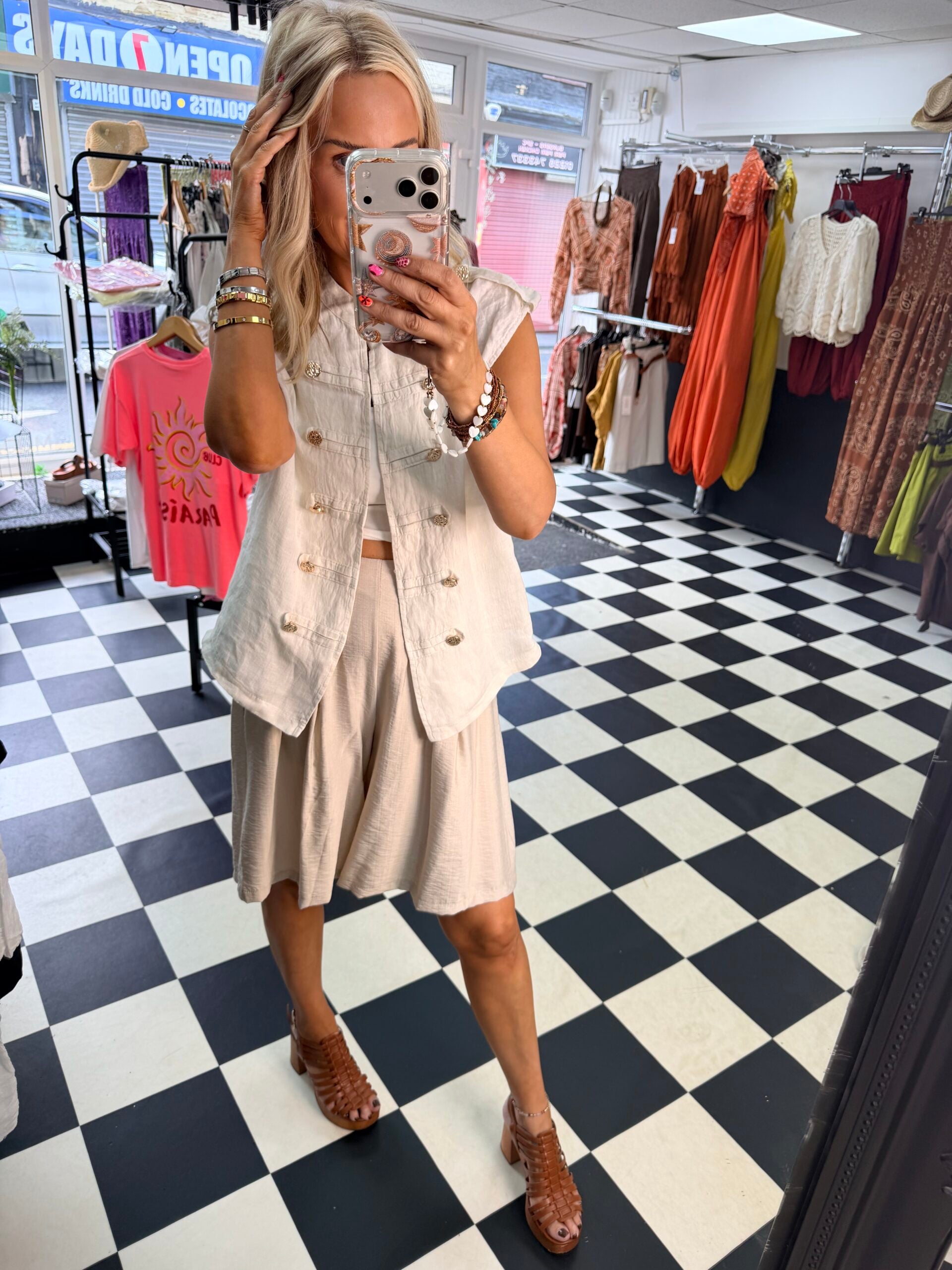 Military Linen Waistcoat Cream