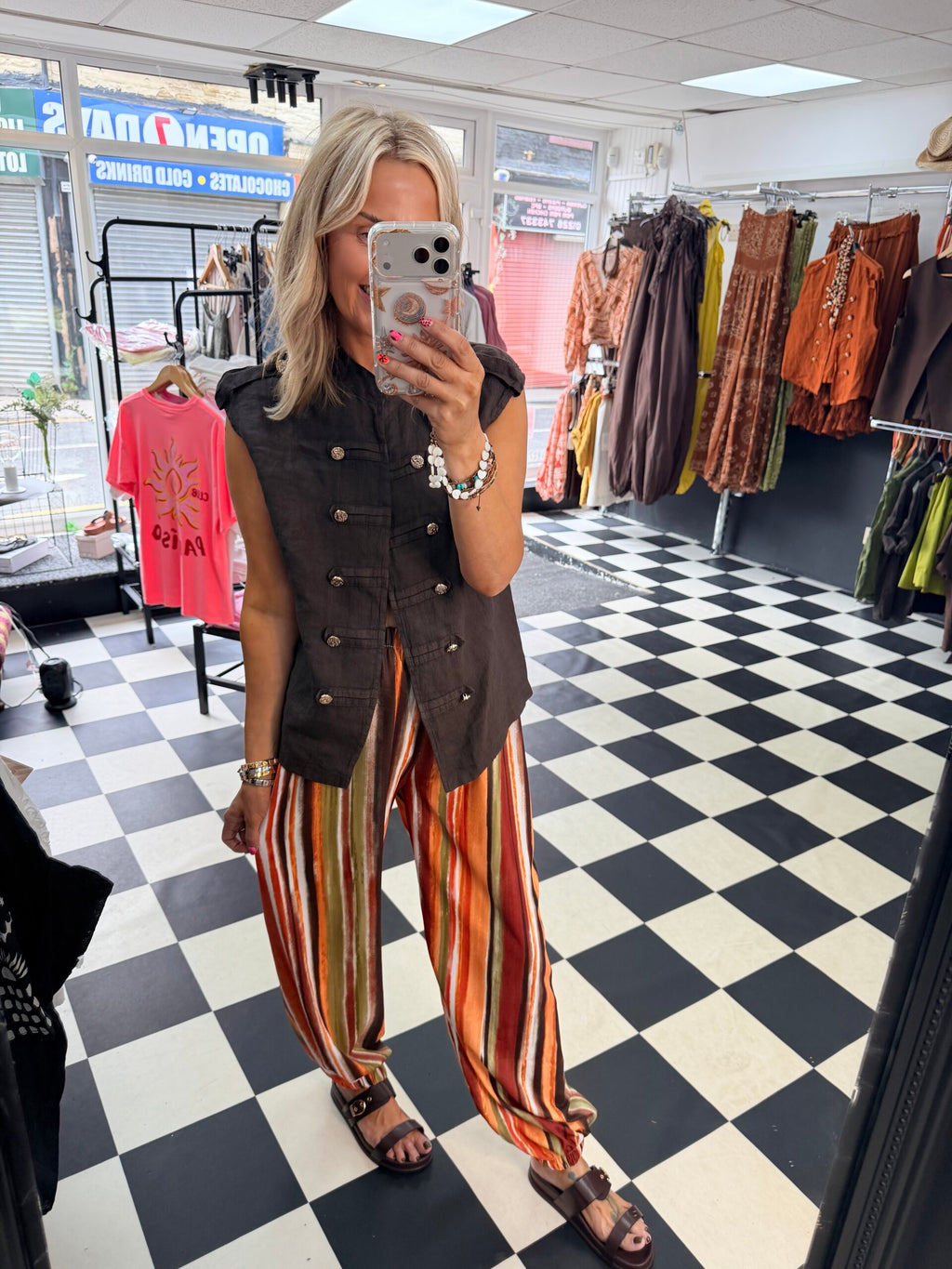 Military Linen Waistcoat Chocolate