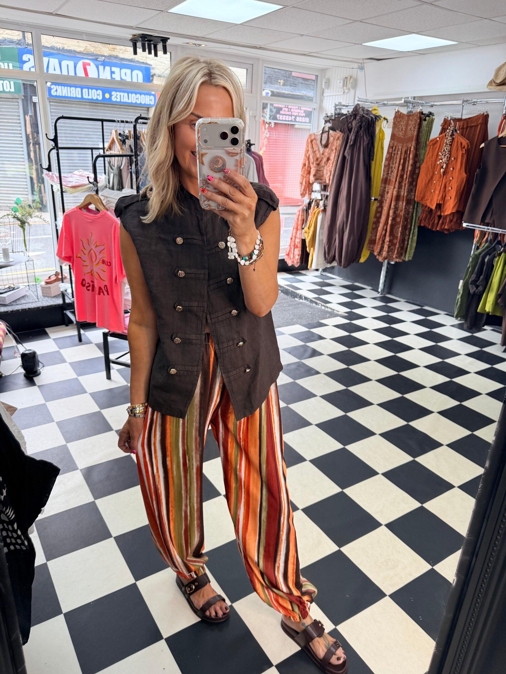 Military Linen Waistcoat Chocolate