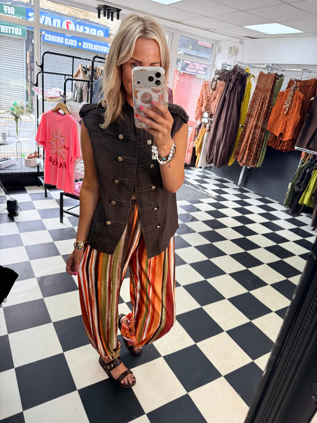 Military Linen Waistcoat Chocolate