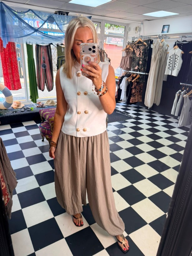 Military Double Button Waistcoat White