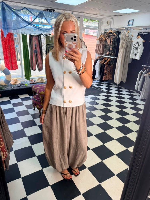 Military Double Button Waistcoat White
