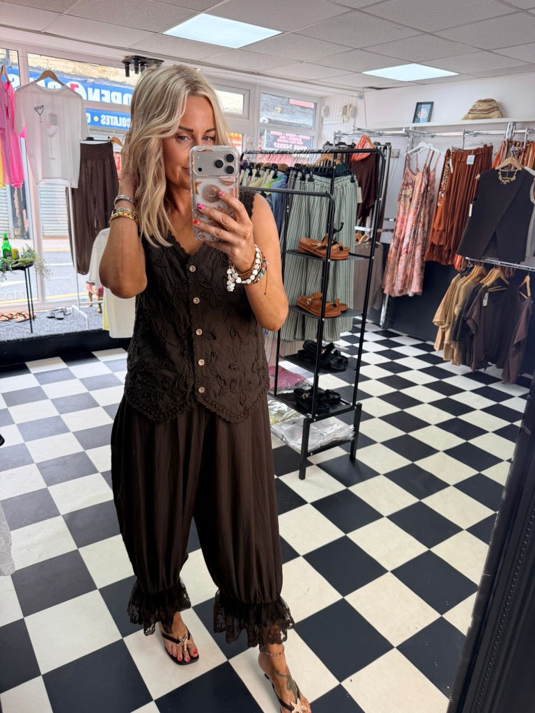 Opel Embellished Waistcoat Chocolate