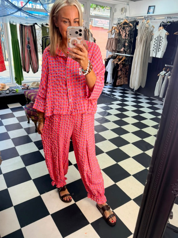 Neon Gingham Shirt Fuchsia / Orange