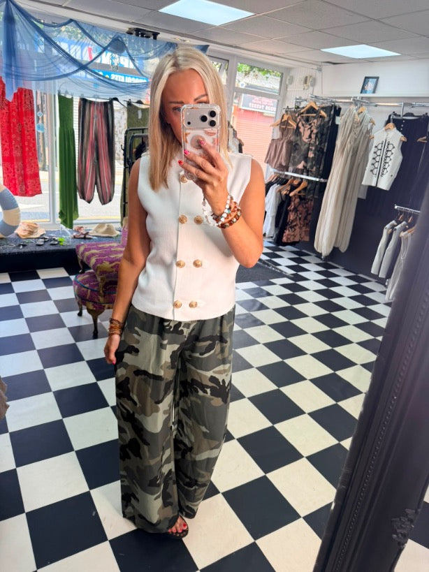 Military Double Button Waistcoat White